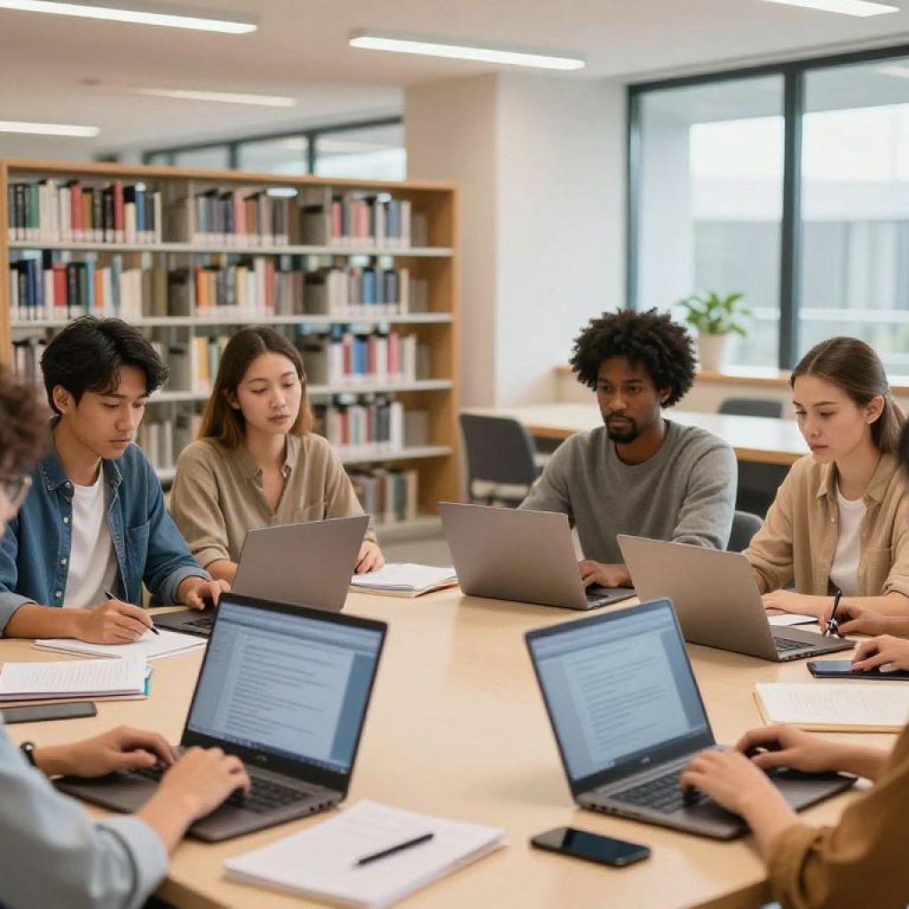 Participants in a digital literacy workshop at Irmo Public Library learning on laptops.