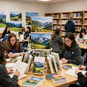 Irmo Library event promoting National Reading Month with books and imagery from national parks.
