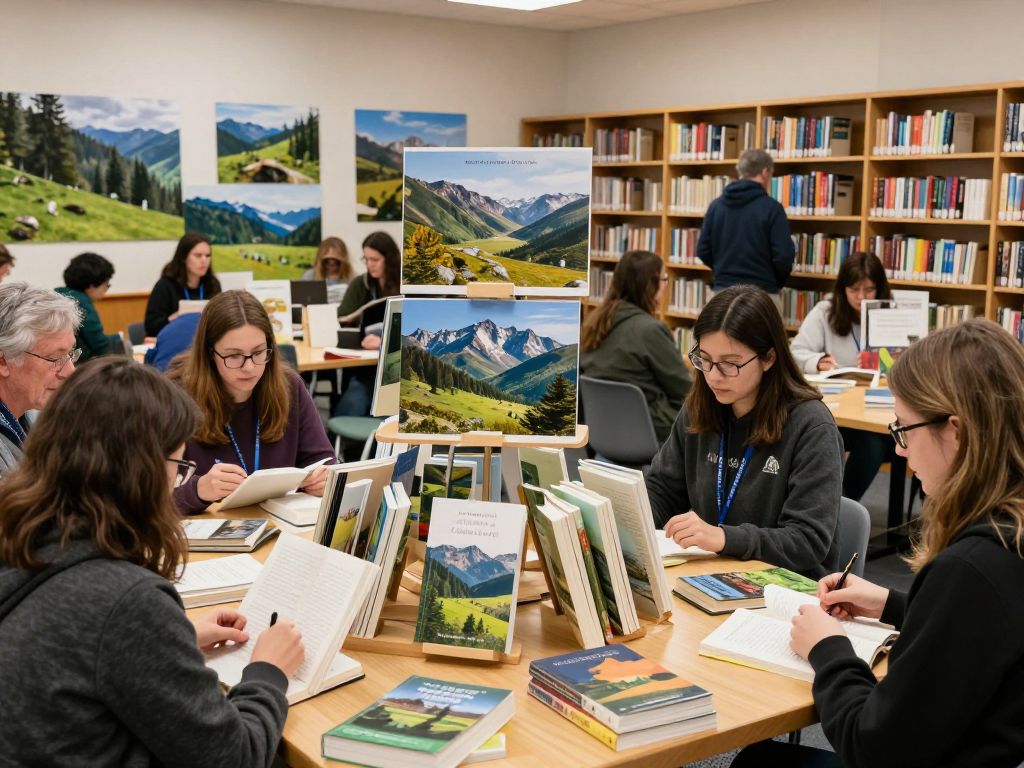 Irmo Library event promoting National Reading Month with books and imagery from national parks.