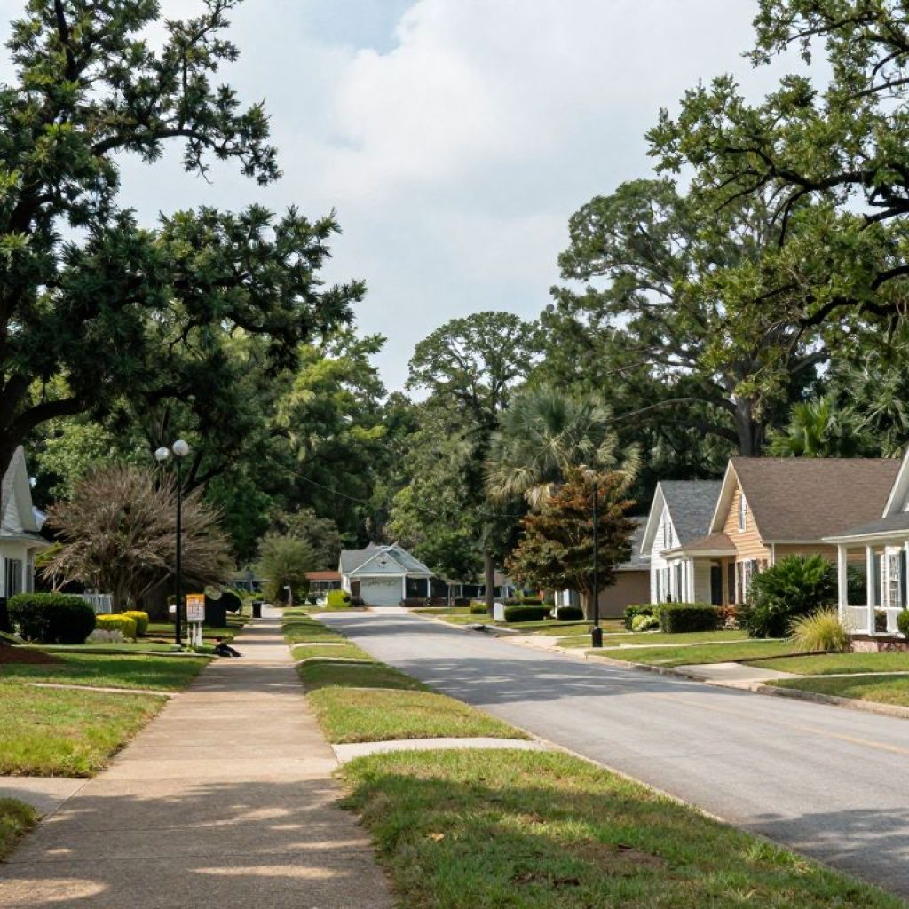 Residential neighborhood in Irmo, SC, showing calm after an earthquake.