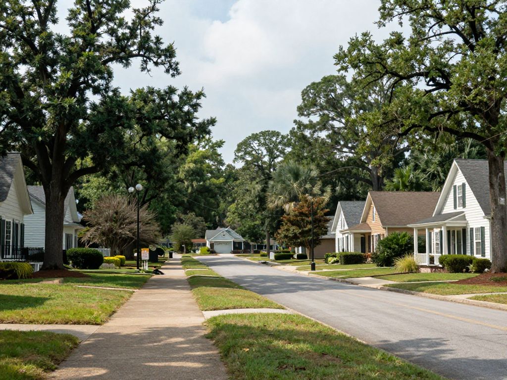 Residential neighborhood in Irmo, SC, showing calm after an earthquake.