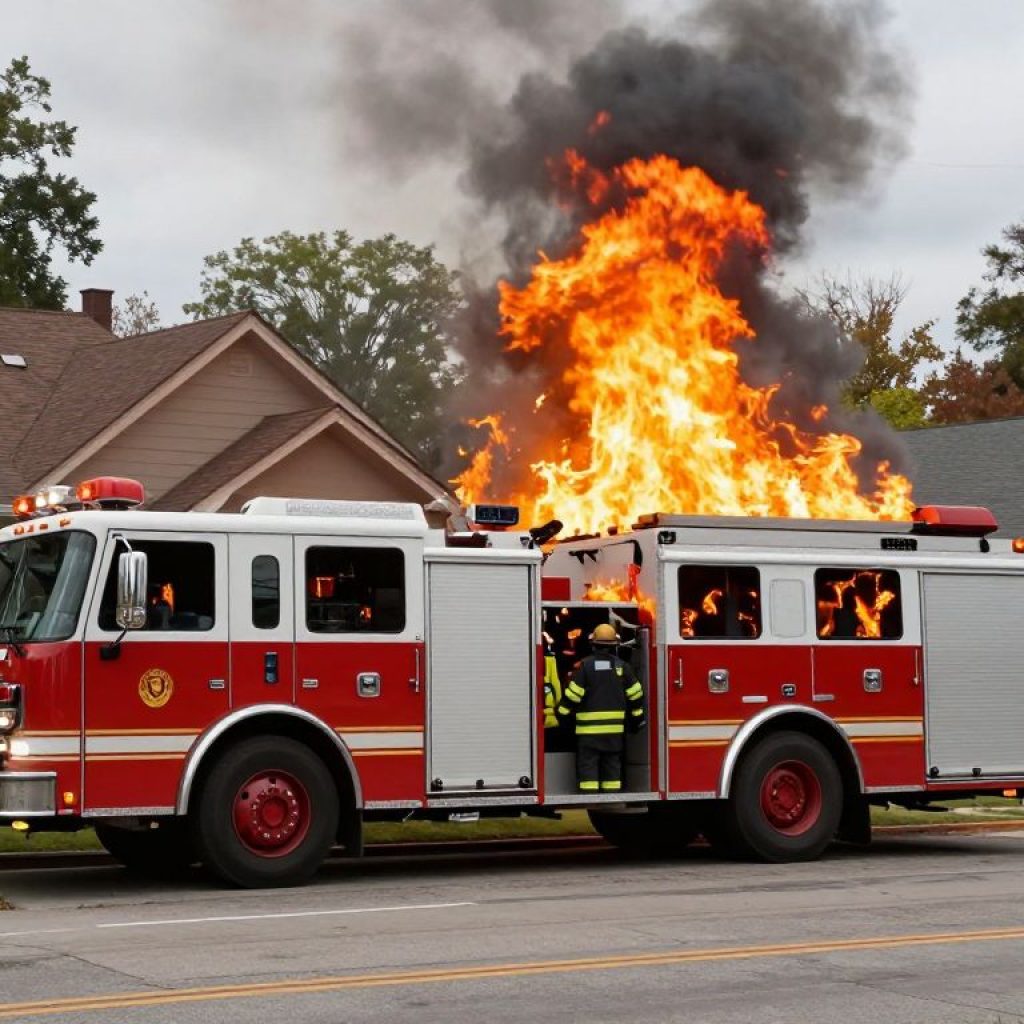 Fire truck responding to a structure fire in Irmo, South Carolina