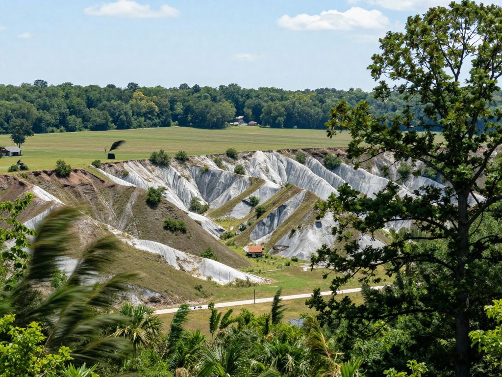 Scenic view of Irmo, South Carolina showing geological features and trees swaying.