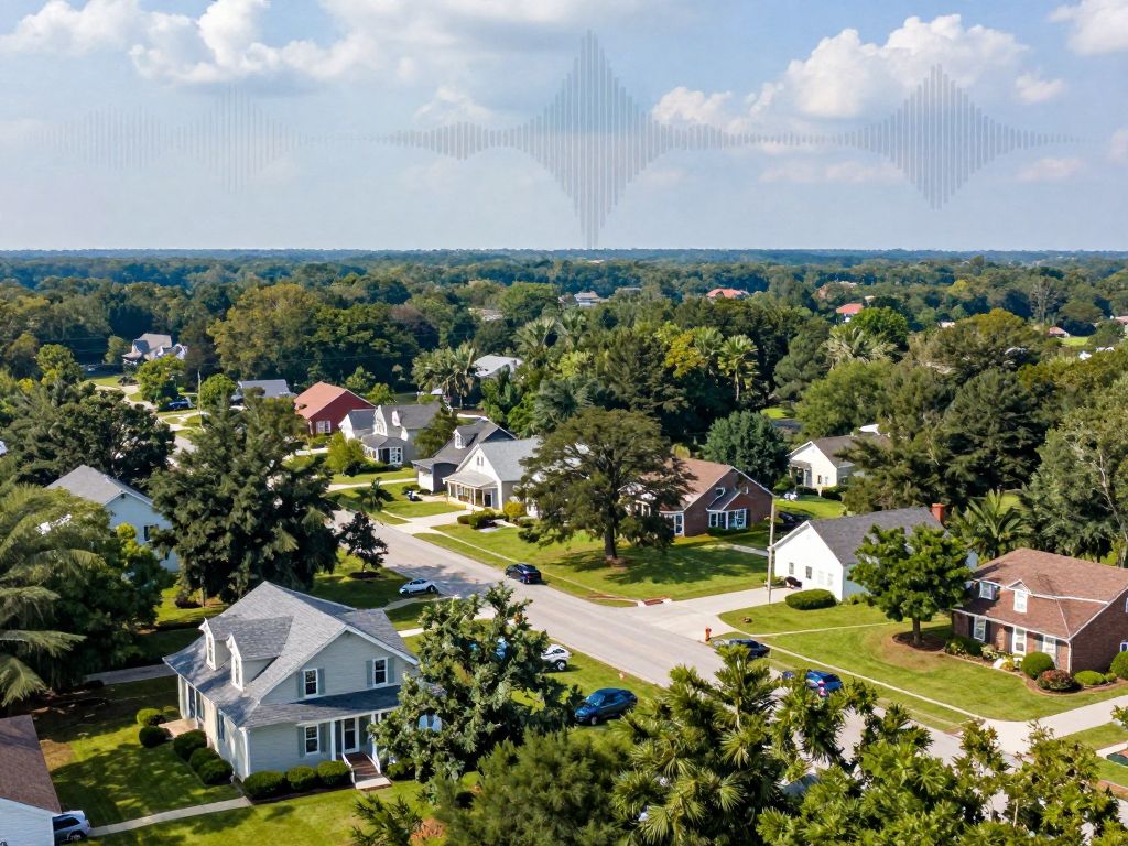 View of Irmo, SC with overlay of seismic waves