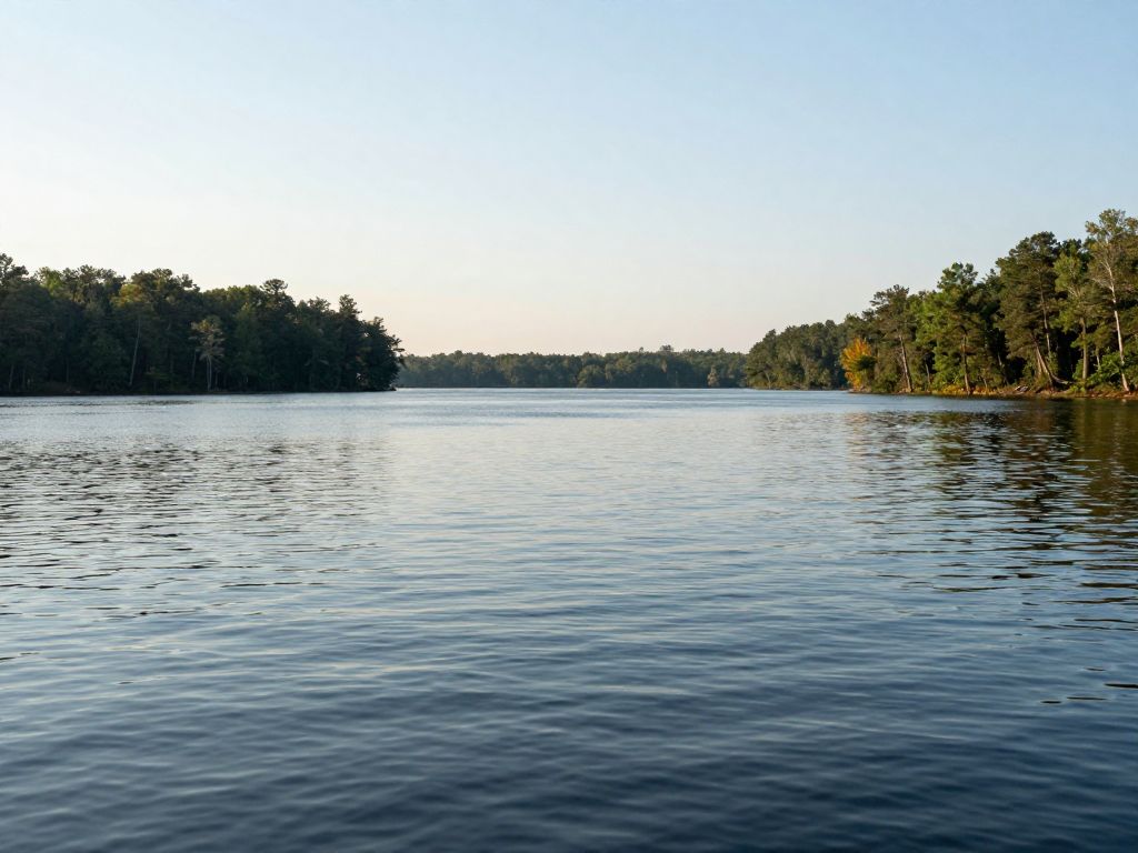 Scenic view of Lake Murray with subtle ripples suggesting seismic tremors.