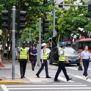 Traffic signals ensuring pedestrian safety in a city environment