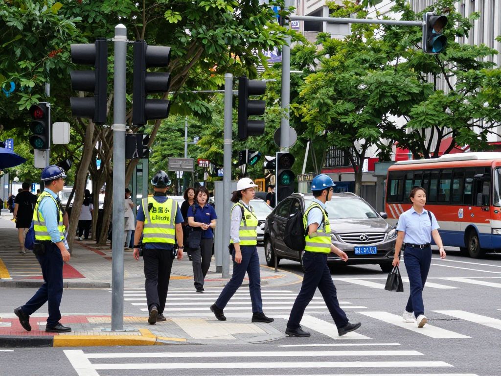 Traffic signals ensuring pedestrian safety in a city environment