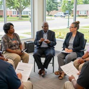 Residents and business owners discussing proposed utility fee in Irmo, SC.