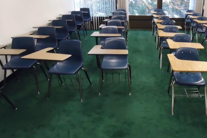 Empty classroom with desks