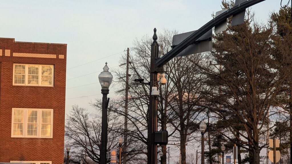 License plate reader camera mounted on a street pole