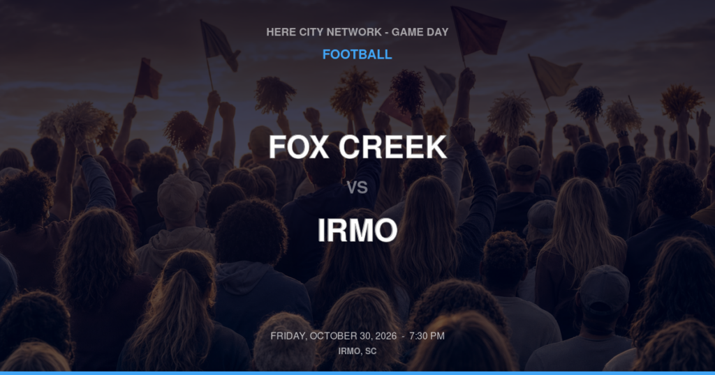 FOX CREEK vs IRMO FOOTBALL game day graphic - Irmo, SC
